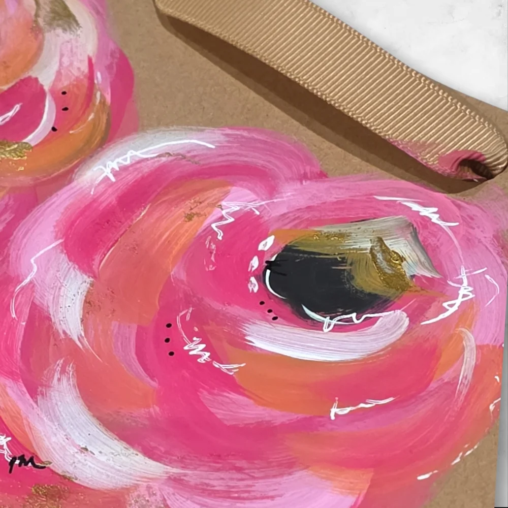 Set Of Three Gift Bags Hand Painted Hand Crafted Pink Floral C64